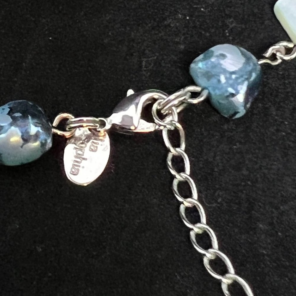 Vintage Lia Sophia Silver Tone Blue and White Beaded Necklace (2576) - Picture 4 of 5